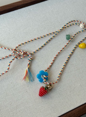 韩系原创复古气质甜美可爱彩色多巴胺滴油小熊项链毛衣链ins风