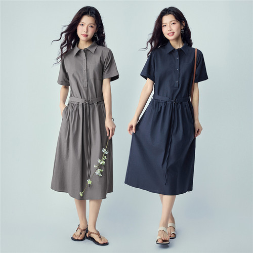 佐丹奴短袖裙子女2026年夏莱赛尔棉配腰带翻领衬衫连衣裙13466252 - 图3