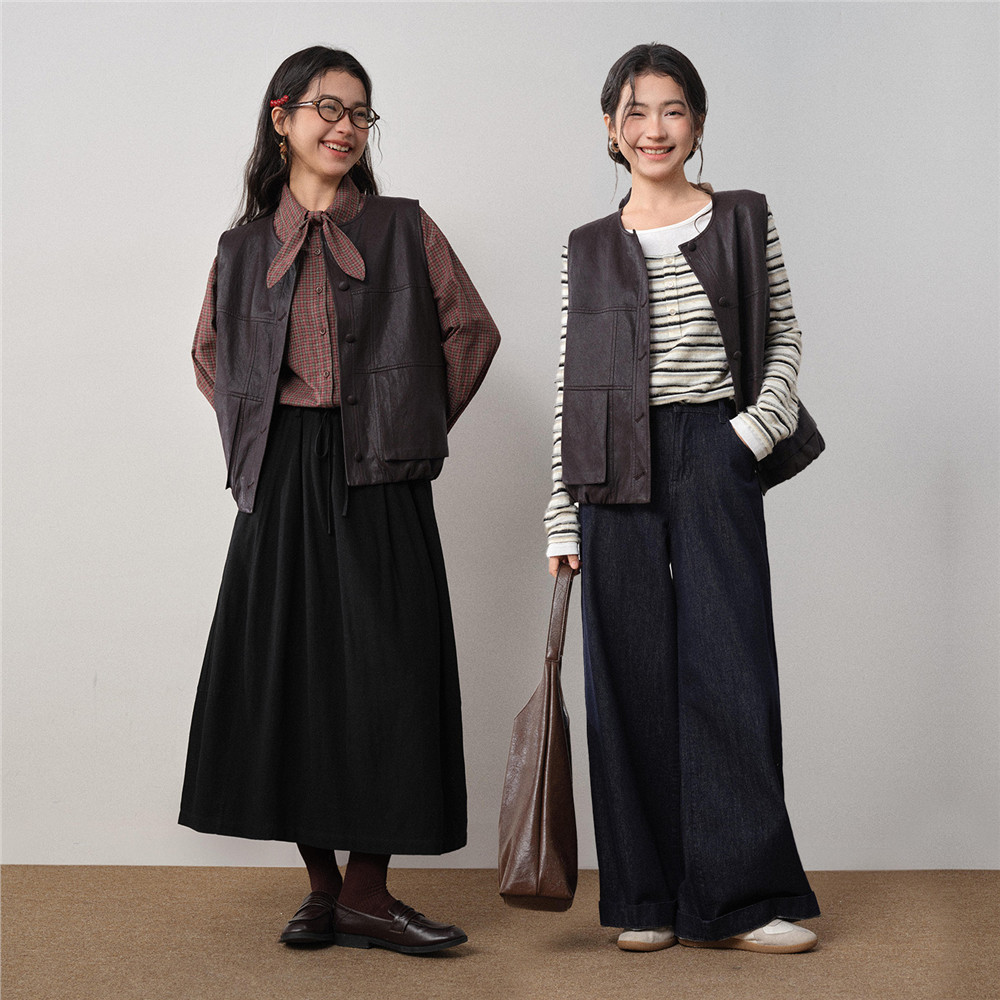 设计师款佐丹奴无袖皮衣背心女装新款圆领仿皮质马甲外套18375522,淘宝优惠券,粉丝福利购,淘宝优惠卷