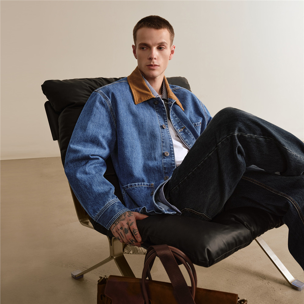 佐丹奴设计师款拼接灯芯绒翻领多口袋宽松水洗牛仔外套男18075813,淘宝优惠券,粉丝福利购,淘宝优惠卷