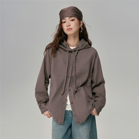 Giordano pure cotton vintage washed jacket hooded