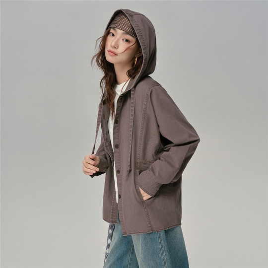 Giordano pure cotton vintage washed jacket hooded