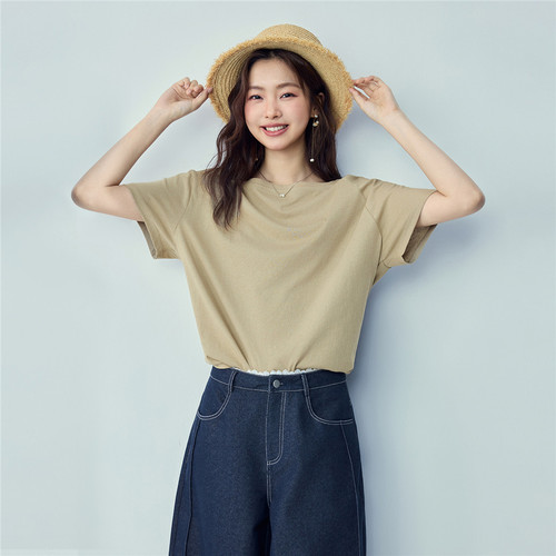 佐丹奴短袖T恤女2026年夏季新款花纱斜肩一字领宽松上衣05326426 - 图2