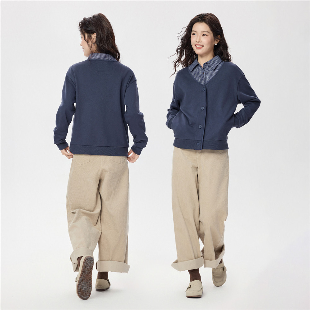 佐丹奴休闲外套女2026年春新款外搭叠穿纯色V领卫衣开衫05375862,淘宝优惠券,粉丝福利购,淘宝优惠卷