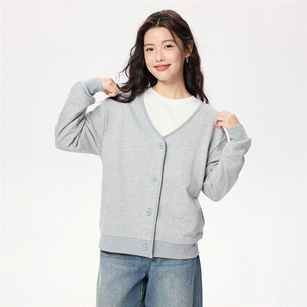 佐丹奴休闲外套女2026年春新款外搭叠穿纯色V领卫衣开衫05375862,淘宝优惠券,粉丝福利购,淘宝优惠卷