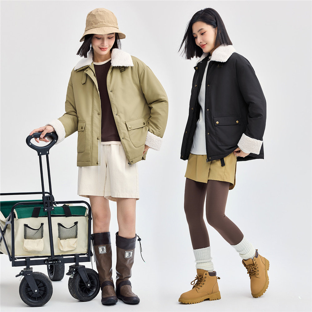 佐丹奴棉衣外套女时髦减龄可拆卸毛领工装口袋棉服夹克女05374723,淘宝优惠券,粉丝福利购,淘宝优惠卷