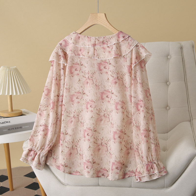 新款胖mmV领碎花长袖防晒衬衫上衣加肥加大码妈妈装雪纺印花小衫,淘宝优惠券,粉丝福利购,淘宝优惠卷