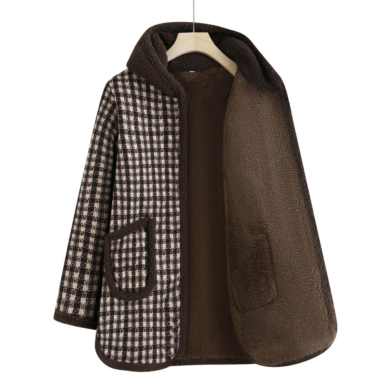 妈妈装棉衣女冬保暖加绒加厚中款洋气中老年宽松格子连秋冬帽棉袄,淘宝优惠券,粉丝福利购,淘宝优惠卷