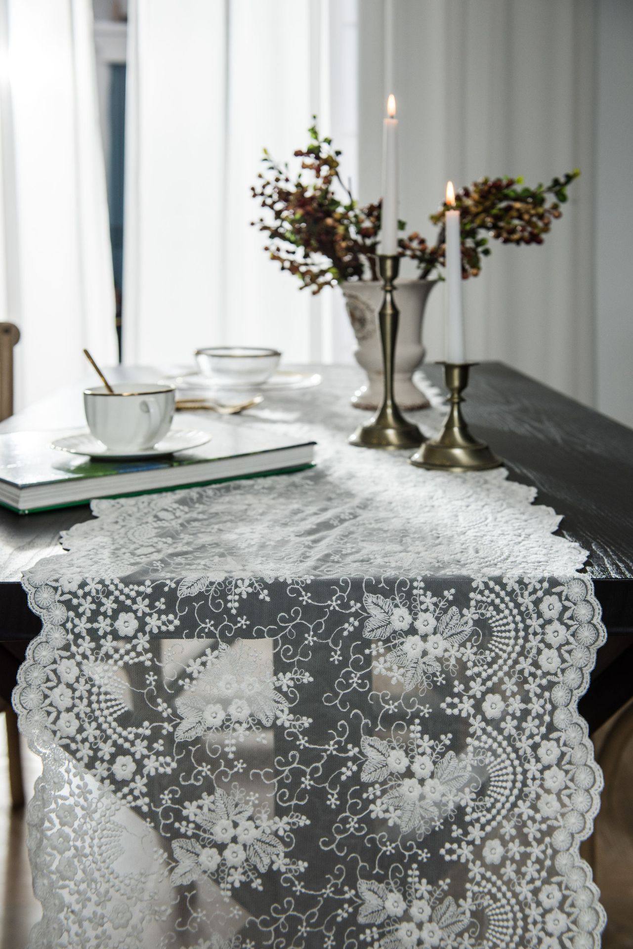 法式复古奢华花丛刺绣蕾丝桌旗 北欧INS镂空美式田园小清新柜巾,淘宝优惠券,粉丝福利购,淘宝优惠卷