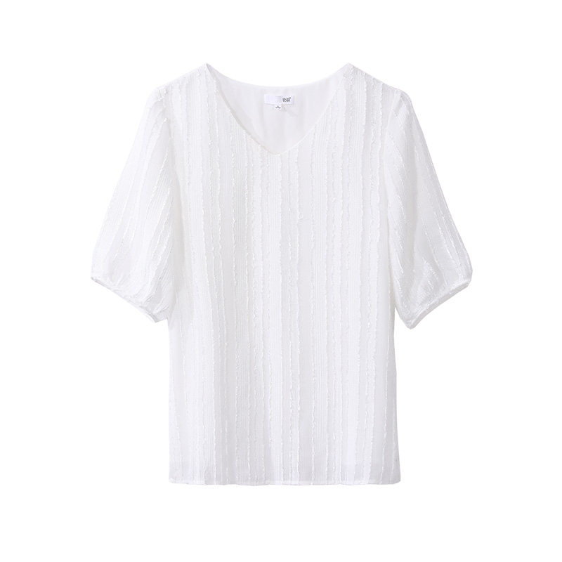 osa白色v领半袖2020夏季雪纺衫 osa品牌服饰蕾丝衫/雪纺衫