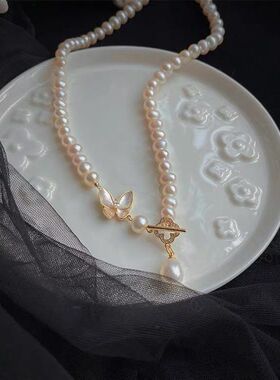 2024新款天然淡水珍珠近圆毛衣链14k包金甜美项链女吊坠锁骨链轻