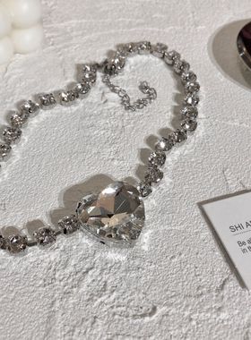 欧美夸张满钻心形颈链女choker 时尚设计感爱心宝石项链项饰