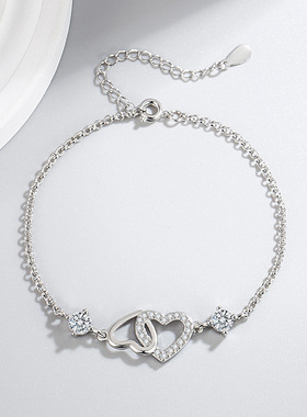 韩版手链女双爱心时尚气质爱心手链甜美可爱心形手饰