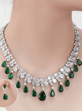 亮雅丽人 欧美新款新娘项链水滴耳环奢华套装 跨境爆款饰品套件