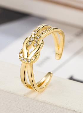 日韩潮人开口打结戒指女饰品韩国简约食指介子情侣对戒工厂