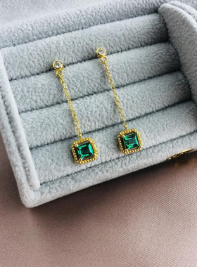 韩版绿色锆石高档水晶耳钉项链