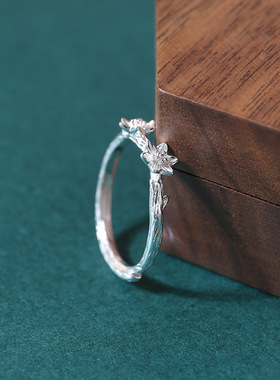 s925栀子花纯银戒指女夏季高级感开口银戒指ins个性小众设计饰品