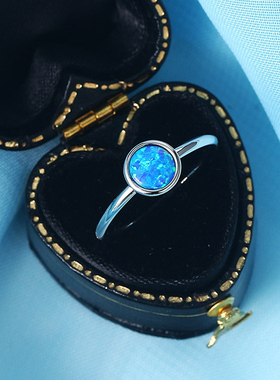 涂鸦饰品蓝色欧泊石圆形尾戒