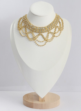 欧美跨境时尚镶钻水钻流苏项链个性多层气质新娘宴会百搭项链首饰