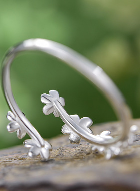 勿忘我立式S925纯银戒指女款清新田园风手工设计爆款开口戒指