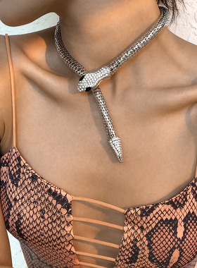 N9274欧美夸张蛇形项链 朋克个性嘻哈风项饰潮酷街拍秀场微镶颈链