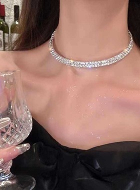 气质奢华满钻锆石项圈高级小众简约锁骨链叠戴闪钻颈链女choker