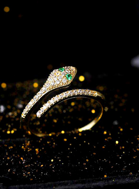 韩版锆石水晶ins仿真蛇形戒指