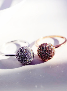 欧美风夸张碎钻水晶转运球戒指