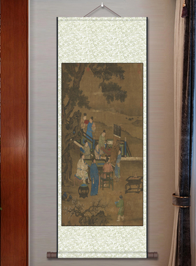 五瑞图风水仿古挂画影院茶楼装饰字画明代仇英字画宋代装饰画卷轴