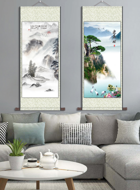 禅意山水画招财画迎客松微喷