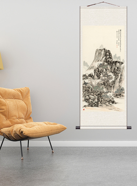 黄宾虹茶楼青绿江畔春图水墨画