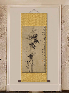 多子多福装饰字画卷轴画礼品画名家字画板桥竹子玄关挂画定制牡丹