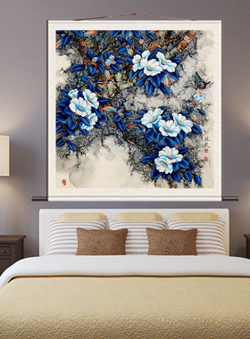 福乐图斗方挂画方形卷轴玉兰小鸟卧室装饰挂画国画客厅壁画已装裱