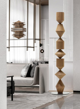 无尽之柱酒店样板间木雕落地摆件售楼处软装玄关装饰竖高艺术雕塑