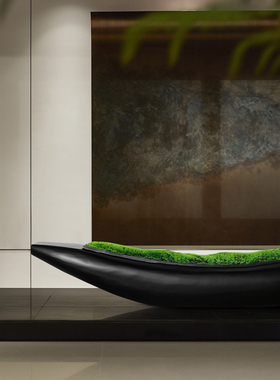 真苔藓船实木大型落地摆件酒店会所售楼处大厅创意造景艺术装置