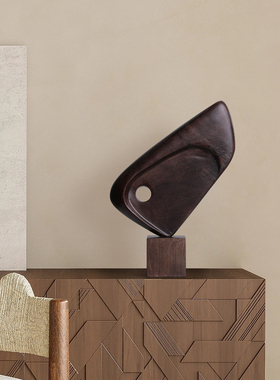 样板房玄关桌面装饰摆件客厅电视柜博古架抽象艺术木雕软装工艺品