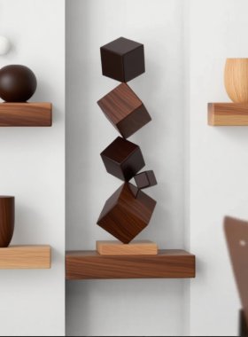 现代轻奢方块几何不锈钢艺术品雕塑样板间酒店玄关壁龛设计师摆件