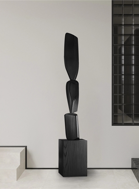 侘寂风抽象雕塑落地摆件样板间客厅玄关装饰品设计师木雕艺术装置