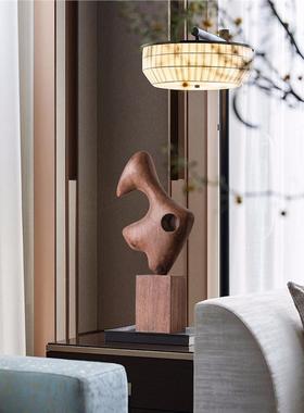 民宿酒店室内软装创意抽象木雕摆件样板间客厅玄关装饰雕塑艺术品