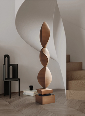 展厅样板间玄关抽象木雕落地摆件酒店会所大型装饰品雕塑艺术装置