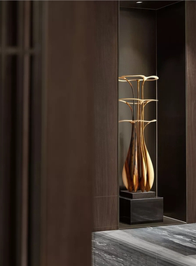 酒店会所展厅样板房抽象木雕落地摆件玄关装饰品软装雕塑艺术装置