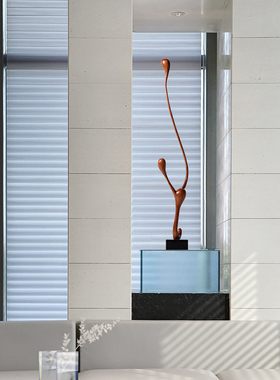 抽象木雕摆件高档酒店样板间入户玄关雕塑艺术品创意竖高软装摆设