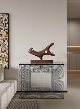 酒店样板间抽象木雕长摆件客厅玄关展示柜装饰品高级感艺术工艺品