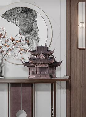 传统中式禅意中国风木质古建筑模型摆件民宿酒店茶室玄关装饰品