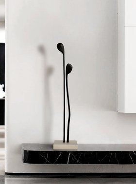 抽象艺术木雕摆件酒店样板间入户玄关壁龛装饰品创意竖高软装摆设