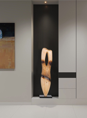 酒店样板间装饰实木抽象雕塑摆件别墅客厅玄关竖高软装木雕艺术品