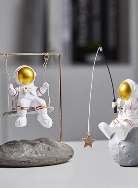 钓星星宇航员太空人桌面酒柜卧室装饰品创意学生礼物树脂摆件定制
