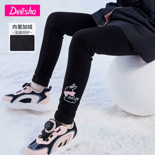 Флисовые демисезонные леггинсы, черные детские удерживающие тепло штаны, детская одежда, в западном стиле