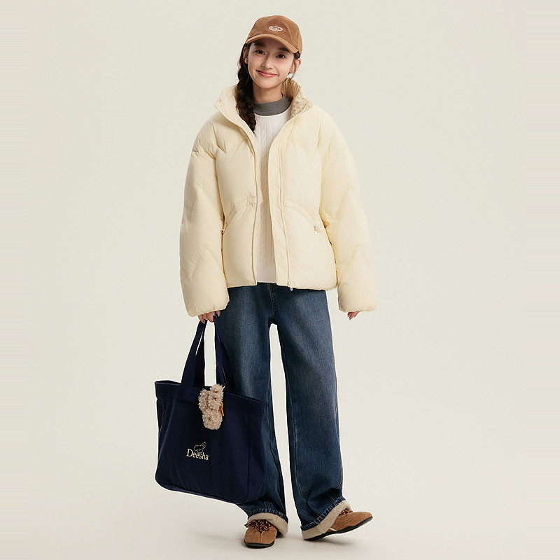 笛莎2025冬季新款少女保暖外套青少年加厚立领收腰短款三防羽绒服,淘宝优惠券,粉丝福利购,淘宝优惠卷