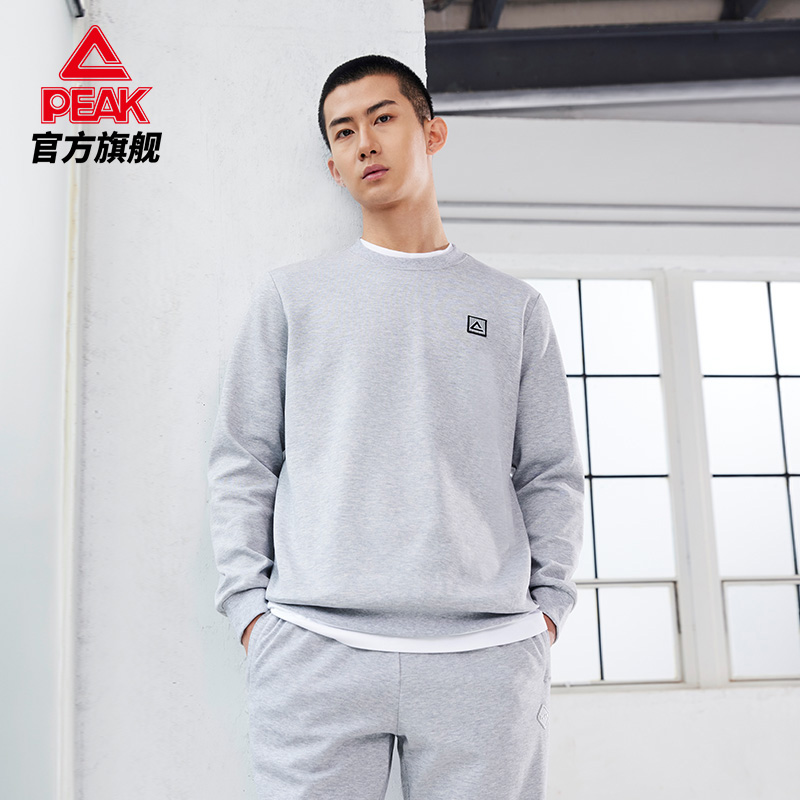 匹克官方旗舰店匹克卫衣男士2022春季运动服加绒男装经典圆领长袖上衣运动套头衫1
